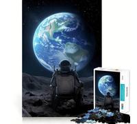 Puzzles for Adults 1000 Pieces Astronaut on The Moon Gazing at Earth Flawless Fit Art Logic Skill Play Slow Game Play Christmas Calm Gift (38x52cm)