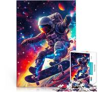 puzzles for adults 1000 pieces Astronaut Skateboarding in Space learning educational with Fully Interlocking Randomly Shaped Pieces 26x38cm