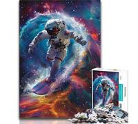 Puzzles for Adults 1000 Pieces Astronaut Space Surfing 1000 Piece Jigsaw,Staycation Kill Time with Matching Poster And Trivia Sheet 75x50cm