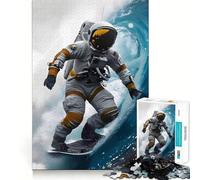 Puzzles for Adults 1000 Pieces Astronaut Surfing A Wave Flawless Fit Art Logic Skill Play Slow Game Play Christmas Calm Gift (50x75cm)