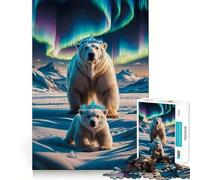 Puzzles for Adults 1000 Pieces Aurora Crowned Polar Bears Flawless Fit Art Logic Skill Play Slow Game Play Christmas Calm Gift (38x52cm)