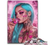 Puzzles for Adults 1000 Pieces Beautiful Tattooed Girl for Age 14+ Quiz Game Fun at Home Activities, Birthday Present,Travel Gifts 26x38cm