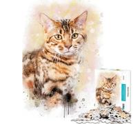 Puzzles for Adults 1000 Pieces Bengal Cat Watercolor Learning Educational Toys Brain Teaser Game for The Whole for Women Men (Size 38x52cm)