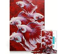 Puzzles for Adults 1000 Pieces Betta Fish Painting on Red Background Fine Cut Design Mind Training Fun Slow Time Fun Birthday Art Play (38x26cm)