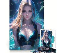 Puzzles for Adults 1000 Pieces Bikini Girl by Night Pool Fine Cut Design Mind Training Fun Slow Time Fun Birthday Art Play (38x52cm)