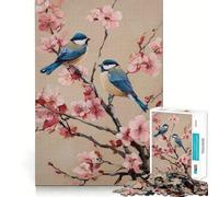 Puzzles for Adults 1000 Pieces Birds on Cherry Blossom Branch Painting Fine Cut Design Mind Training Fun Slow Time Fun Birthday Art Play (38x52cm)