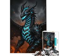Puzzles for Adults 1000 Pieces Black And Blue Dragon Illustration Learning Educational Toys Brain Teaser Game for The Whole for Women Men (Size 50x75cm)