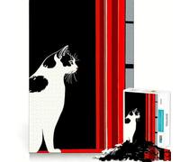 Puzzles for Adults 1000 Pieces Black And White Cat by Window Fine Cut Design Mind Training Fun Slow Time Fun Birthday Art Play (50x75cm)