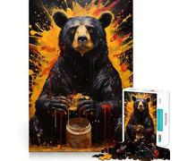 Puzzles for Adults 1000 Pieces Black Bear with Honey Jar Fine Cut Design Mind Training Fun Slow Time Fun Birthday Art Play (50x75cm)