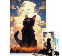 Puzzles for Adults 1000 Pieces Black Cat Gazing at The Sky Exact Edge Art Creative Skill Toy Cozy Time Game Christmas Art Piece (50x75cm)
