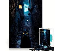 Puzzles for Adults 1000 Pieces Black Cat in A Spooky Alley Exact Edge Art Creative Skill Toy Cozy Time Game Christmas Art Piece (38x26cm)
