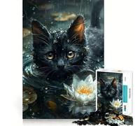 Puzzles for Adults 1000 Pieces Black Cat in The Pond Fine Cut Art, Smart Challenge Fun, Quiet Time Game, Birthday Hobby Gift (38x52cm)