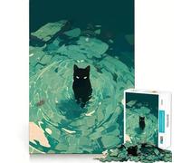 Puzzles for Adults 1000 Pieces Black Cat in Water Illustration Fine Cut Art, Smart Challenge Fun, Quiet Time Game, Birthday Hobby Gift (38x26cm)