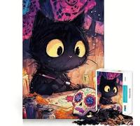Puzzles for Adults 1000 Pieces Black Cat Painting Day of The Dead Tight Cut Fun, Smart Brain Activity, Leisure Fun Time, Birthday Hobby Gift (50x75cm)