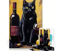 Puzzles for Adults 1000 Pieces Black Cat with Wine Still Life Fine Cut Art, Smart Challenge Fun, Quiet Time Game, Birthday Hobby Gift (50x75cm)