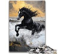 Puzzles for Adults 1000 Pieces Black Golden Horse for Age 14+ Educational Games For Adults And Teenagers Artwork Gift 50x75cm