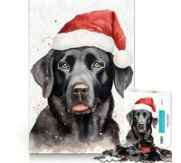 Puzzles for Adults 1000 Pieces Black Lab Santa Hat Xmas Tight Cut Fun, Smart Brain Activity, Leisure Fun Time, Birthday Hobby Gift (38x52cm)