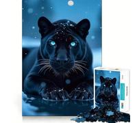 Puzzles for Adults 1000 Pieces Black Panther in Winter Blue Eyes Fine Cut Art, Smart Challenge Fun, Quiet Time Game, Birthday Hobby Gift (38x26cm)