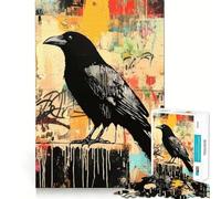Puzzles for Adults 1000 Pieces Black Raven on Abstract Background Tight Cut Fun, Smart Brain Activity, Leisure Fun Time, Birthday Hobby Gift (38x26cm)