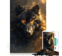 Puzzles for Adults 1000 Pieces Black Wolf Head in Gold Fine Cut Art, Smart Challenge Fun, Quiet Time Game, Birthday Hobby Gift (38x26cm)