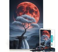 Puzzles for Adults 1000 Pieces Blood Moon Tree Waterfall Landscape Fine Cut Art, Smart Challenge Fun, Quiet Time Game, Birthday Hobby Gift (38x52cm)