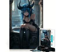 Puzzles for Adults 1000 Pieces Blue-haired Demon Girl Sitting Fine Cut Art, Smart Challenge Fun, Quiet Time Game, Birthday Hobby Gift (50x75cm)