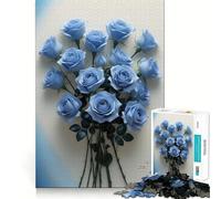 Puzzles for Adults 1000 Pieces Blue Rose Bouquet Fine Cut Art, Smart Challenge Fun, Quiet Time Game, Birthday Hobby Gift (50x75cm)