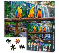 Puzzles for Adults 1000 Pieces Blue Yellow Macaws Jigsaw Puzzles Parrot Under the Waterfall Puzzle Family Challenge Game Funny Puzzle Gifts for Family and Friends Finished Size: 70x50cm