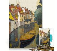 Puzzles for Adults 1000 Pieces Boat in Canal with Buildings Tight Cut Fun, Smart Brain Activity, Leisure Fun Time, Birthday Hobby Gift (50x75cm)