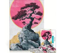 Puzzles for Adults 1000 Pieces Bonsai Tree Pink Sun, Hands-on Game, Parent-child Interaction, Unique Gifts for Birthday And Christmas 38x26cm