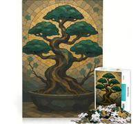 Puzzles for Adults 1000 Pieces Bonsai Tree Stained Glass Style Art, Hands-on Game, Parent-child Interaction, Unique Gifts for Birthday And Christmas 38x26cm