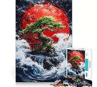 Puzzles for Adults 1000 Pieces Bonsai Tree Under Red Moon Fine Cut Art, Smart Challenge Fun, Quiet Time Game, Birthday Hobby Gift (50x75cm)