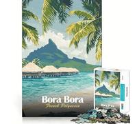 Puzzles for Adults 1000 Pieces Bora Bora French Polynesia Travel Poster Tight Cut Fun, Smart Brain Activity, Leisure Fun Time, Birthday Hobby Gift (38x26cm)