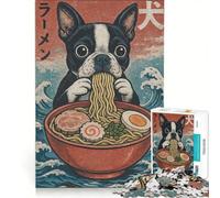 Puzzles for Adults 1000 Pieces Boston Terrier Eating Ramen, Hands-on Game, Parent-child Interaction, Unique Gifts for Birthday And Christmas 50x75cm