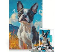 Puzzles for Adults 1000 Pieces Boston Terrier in A Floral Landscape, Hands-on Game, Parent-child Interaction, Unique Gifts for Birthday And Christmas 50x75cm