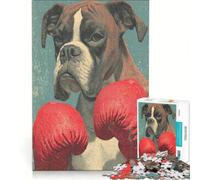 Puzzles for Adults 1000 Pieces Boxer Dog with Boxing Gloves, Hands-on Game, Parent-child Interaction, Unique Gifts for Birthday And Christmas 38x52cm