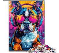 Puzzles for Adults 1000 Pieces Boxer Puppy with Headphones, Family Game Stress Reliever Difficult Challenge A Work of Art for Ages 14+ (Size 50x75cm)