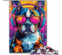 Puzzles for Adults 1000 Pieces Boxer Puppy with Headphones, Family Game Stress Reliever Difficult Challenge A Work of Art for Ages 14+ (Size 26x38cm)
