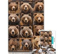 Puzzles for Adults 1000 Pieces Brown Bear Collage,Stress Reliever Staycation Kill Time with Matching Poster And Trivia Sheet 38x26cm