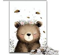 Puzzles for Adults 1000 Pieces Brown Bears And Bees,Stress Reliever Staycation Kill Time with Matching Poster And Trivia Sheet 50x75cm
