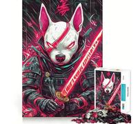 Puzzles for Adults 1000 Pieces Bull Terrier Dog Samurai Warrior Exact Edge Art Creative Skill Toy Cozy Time Game Christmas Art Piece (38x26cm)