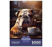 Puzzles for Adults 1000 Pieces Bulldog Coffee Cute Dog Jigsaws for Adults Brain Teaser Game Pattern Assembly Challenging Game Gifts 70x50cm/1000pcs