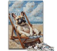 Puzzles for Adults 1000 Pieces Bulldog on The Beach Challenging To Complete But Fun And Humorous Birthday Present, Gifts, Wall Art 50x75cm