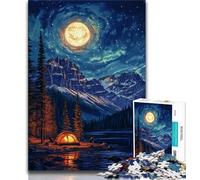 Puzzles for Adults 1000 Pieces Camping Under The Night Sky,Stress Reliever Staycation Kill Time with Matching Poster And Trivia Sheet 75x50cm