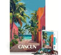 Puzzles for Adults 1000 Pieces Cancun Mexico Travel Poster Exact Edge Art Creative Skill Toy Cozy Time Game Christmas Art Piece (38x26cm)