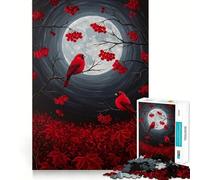 Puzzles for Adults 1000 Pieces Cardinal Love Under The Moon Exact Edge Art Creative Skill Toy Cozy Time Game Christmas Art Piece (50x75cm)