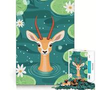 Puzzles for Adults 1000 Pieces Cartoon Gazelle in Lily Pond Exact Edge Art Creative Skill Toy Cozy Time Game Christmas Art Piece (38x52cm)
