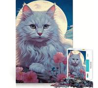 Puzzles for Adults 1000 Pieces Cat And Flower Moon Exact Edge Art Creative Skill Toy Cozy Time Game Christmas Art Piece (38x52cm)