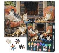Puzzles for Adults 1000 Pieces Cat by the Fireplace Jigsaw Puzzles 1000 Pieces Home Wall Decoration Challenging Puzzle Suitable for Game Nights for Adults Teens Educational Toys Size: 50x70cm