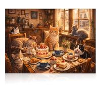 Puzzles for Adults 1000 Pieces - Cat Cafe Morning Delight Colorful Art Puzzle Challenging Brain Teaser,Cozy Coffee Shop Scene,Relaxing Activity & Gift for Adults